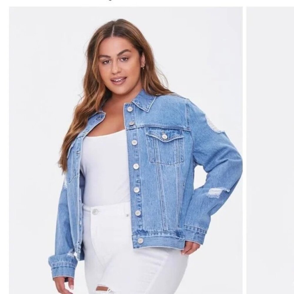 Forever 21 Plus Size Distressed Denim Jacket NEW WITH TAGS 1XL
